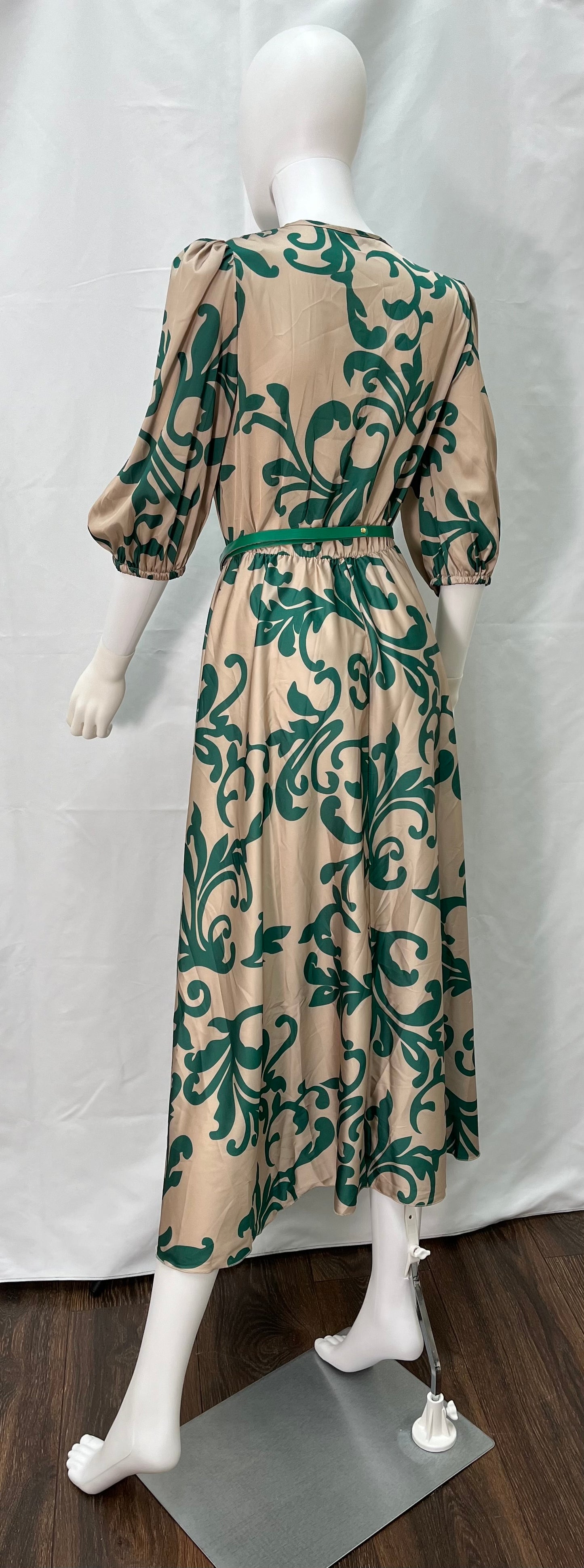 Green and Gold Fit and Flare Midi Dress