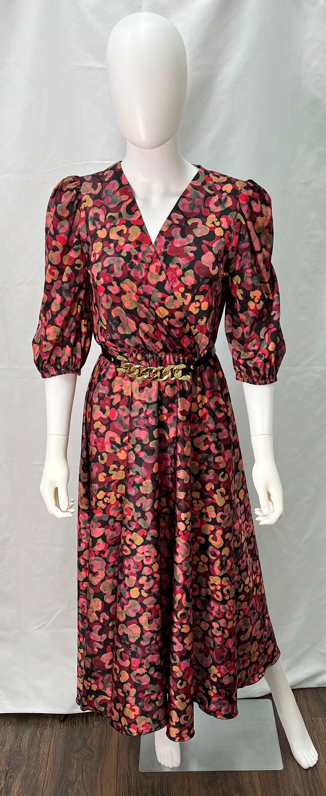 Multi-Colored Floral Fit and Flare Midi Dress