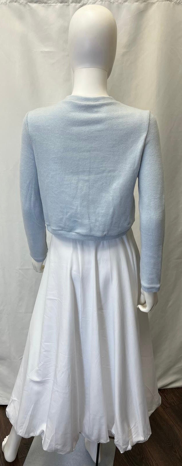 Cardigan with hem and cuff bands (available in light blue, light grey, and beige)