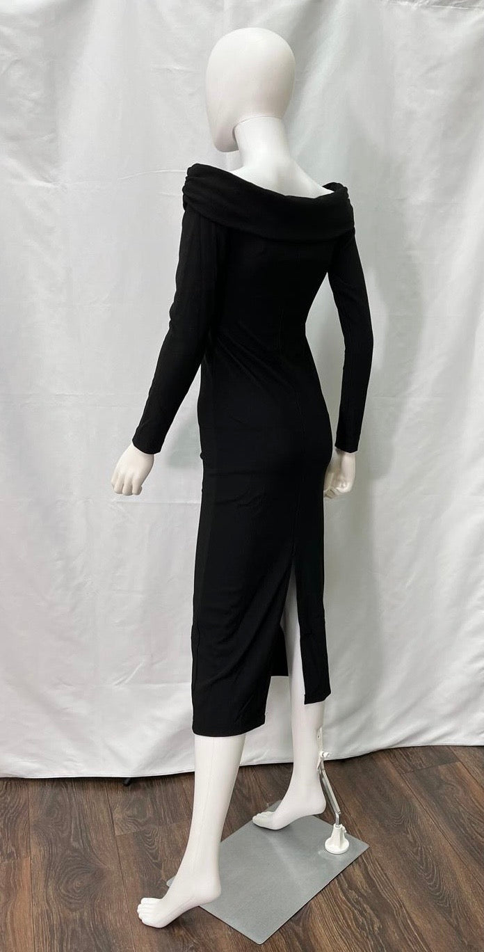 Midi Black Dress, Off Shoulders