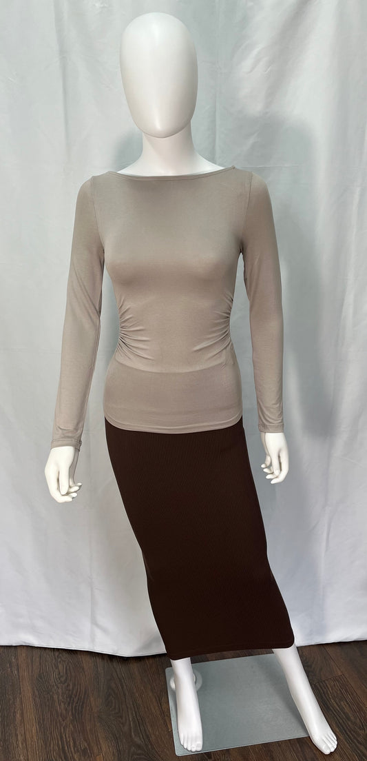 Long Sleeve Blouse with Cinched Waist (available in tan and black)