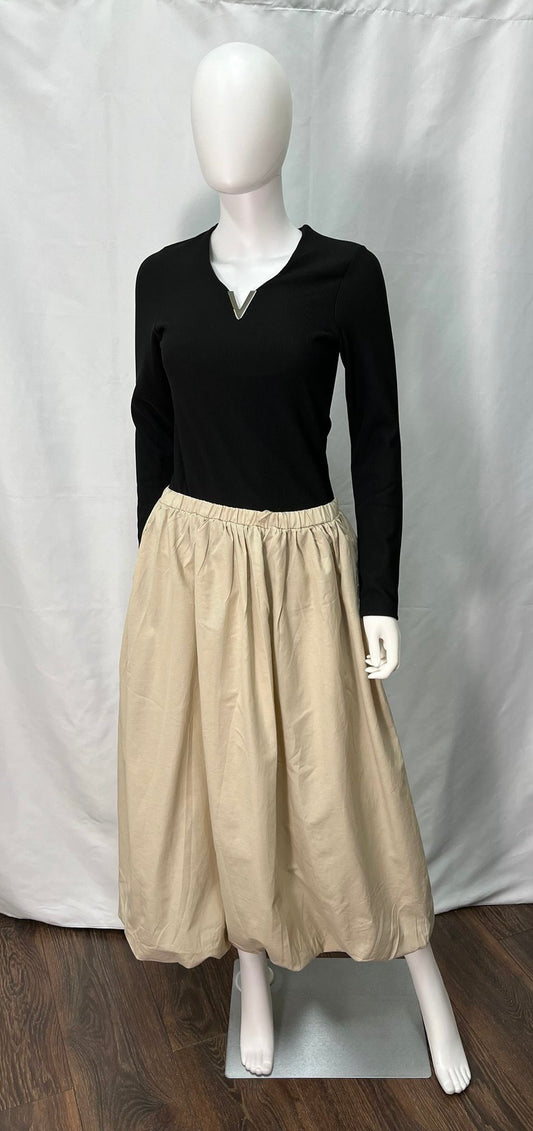 Gathered Skirt available in tan, navy, and black