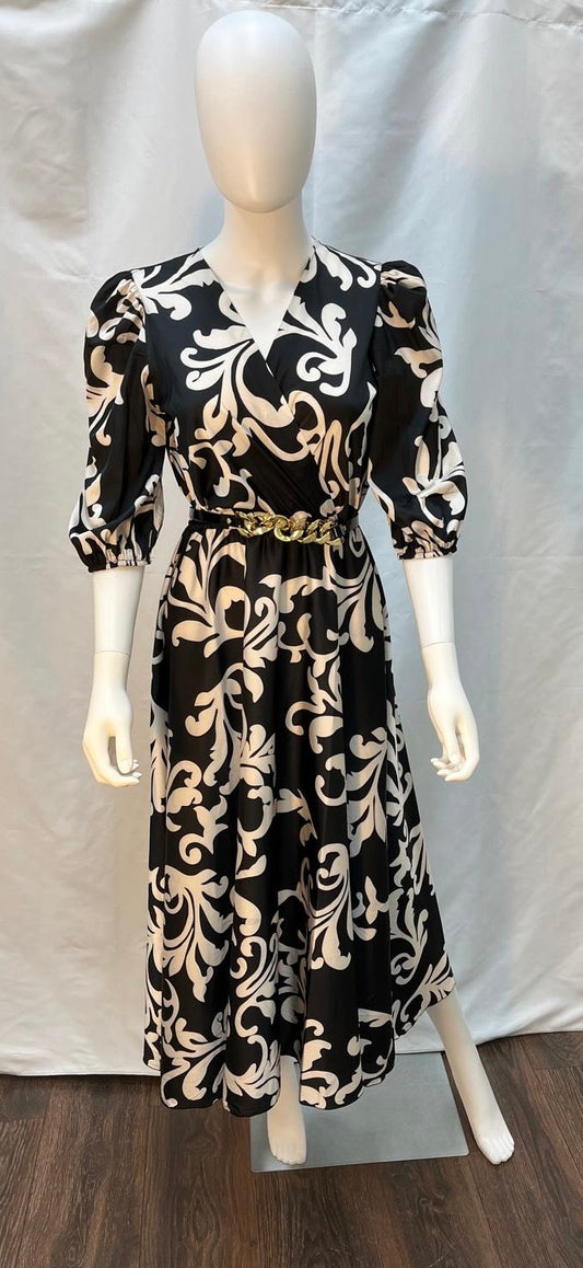 Black and White Floral Midi Dress