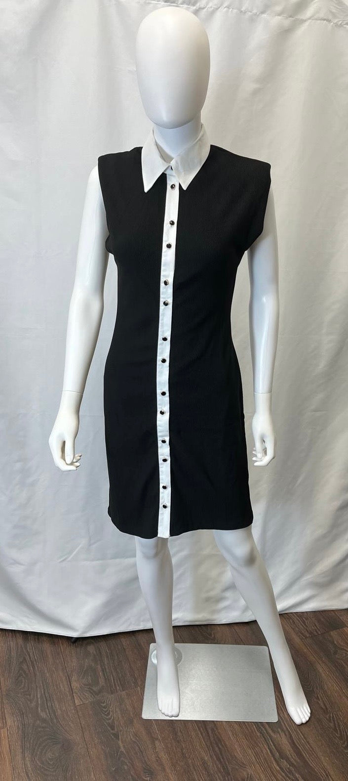 Black Sleeveless Dress with White Collar