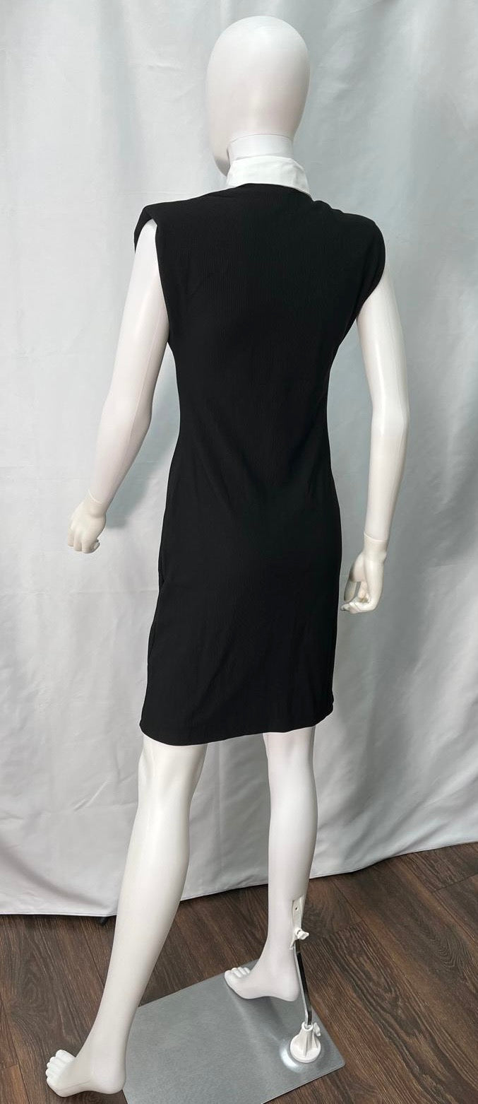 Black Sleeveless Dress with White Collar