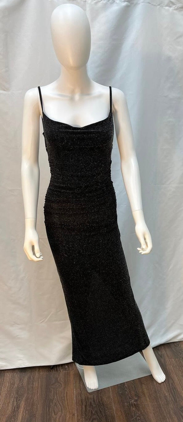 Black and Silver Sequin Slip Dress