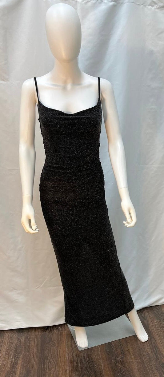 Black and Silver Sequin Slip Dress