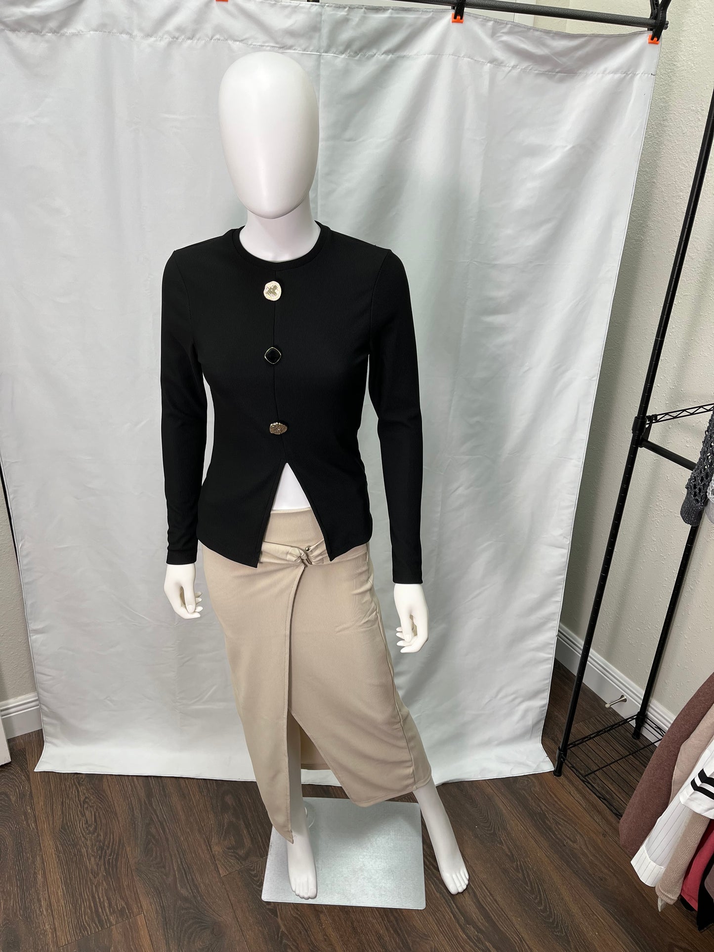 Blouse with Gold and Black Buttons (available in coffee brown and black)