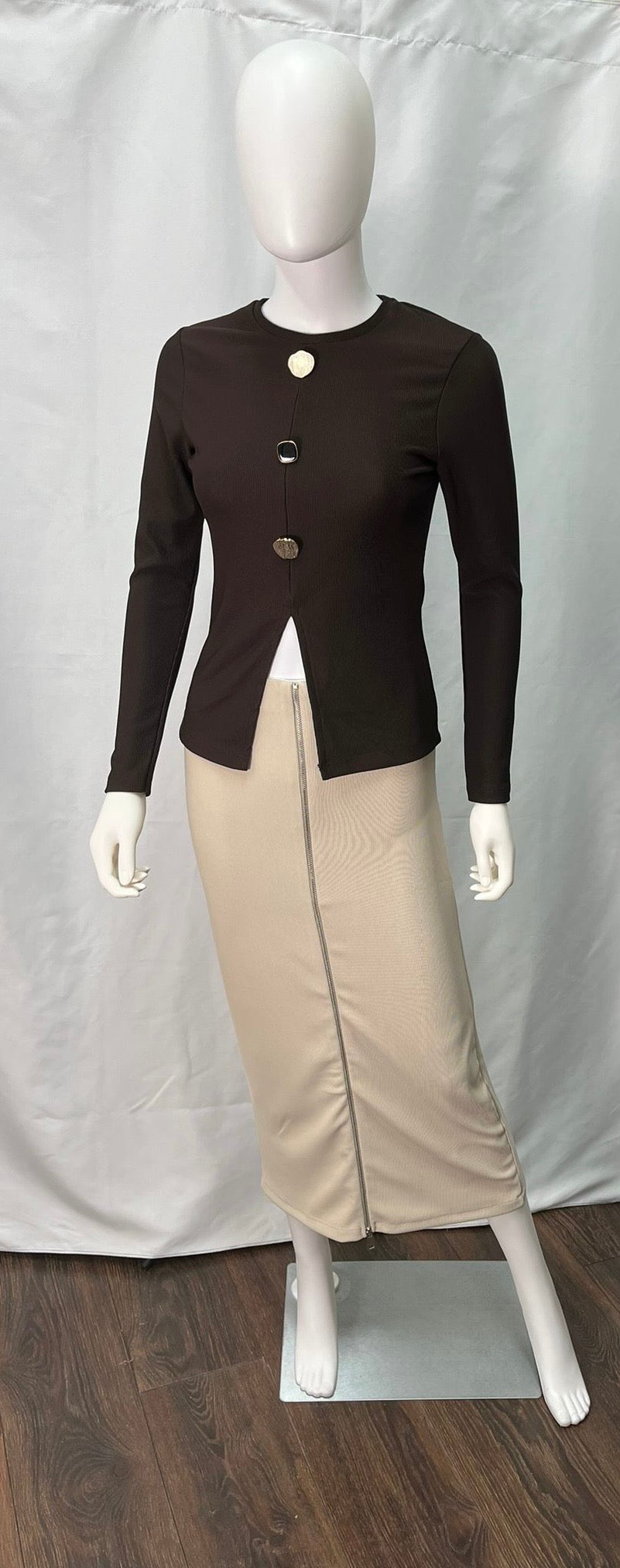 Blouse with Gold and Black Buttons (available in coffee brown and black)