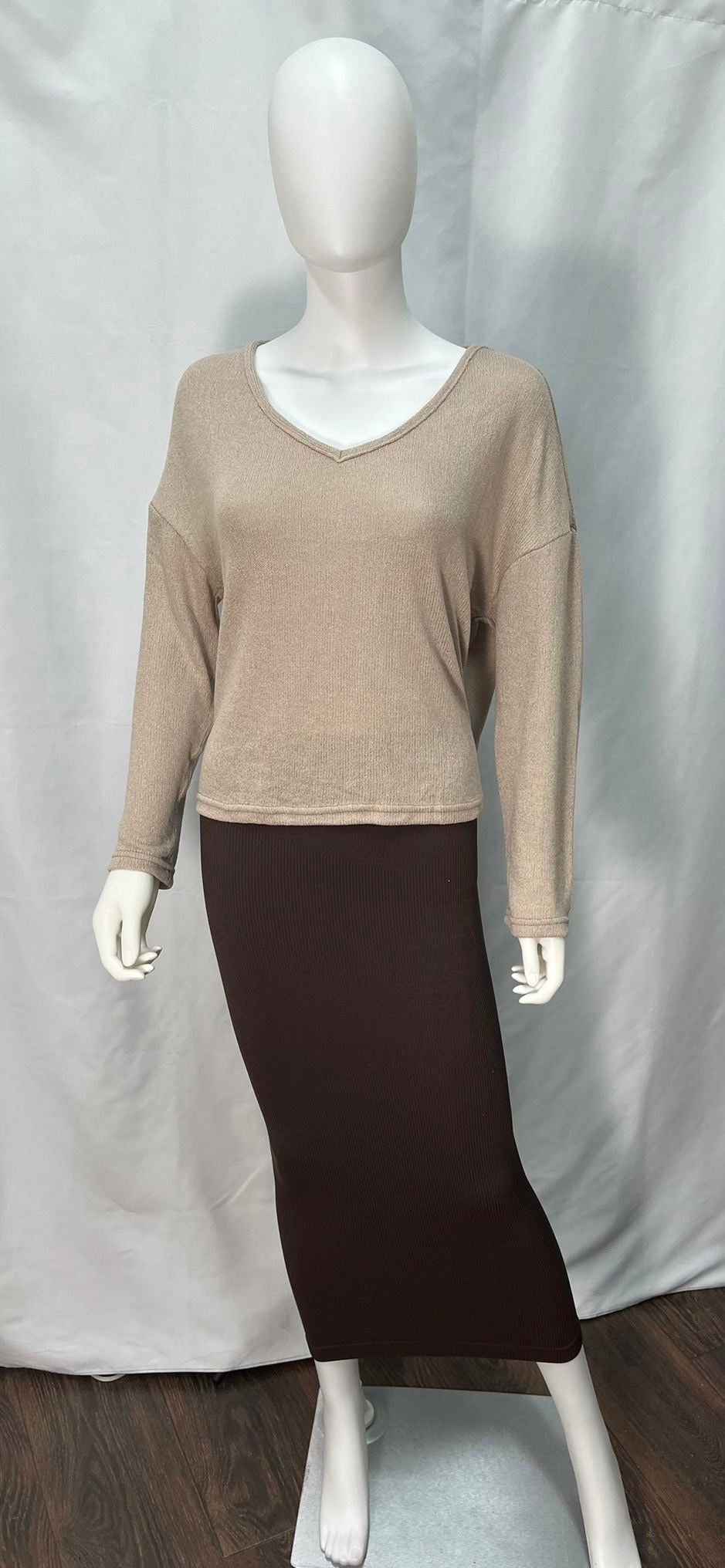 Long Sleeve Sweater with V-Neck (available in burgundy and cappuccino brown)