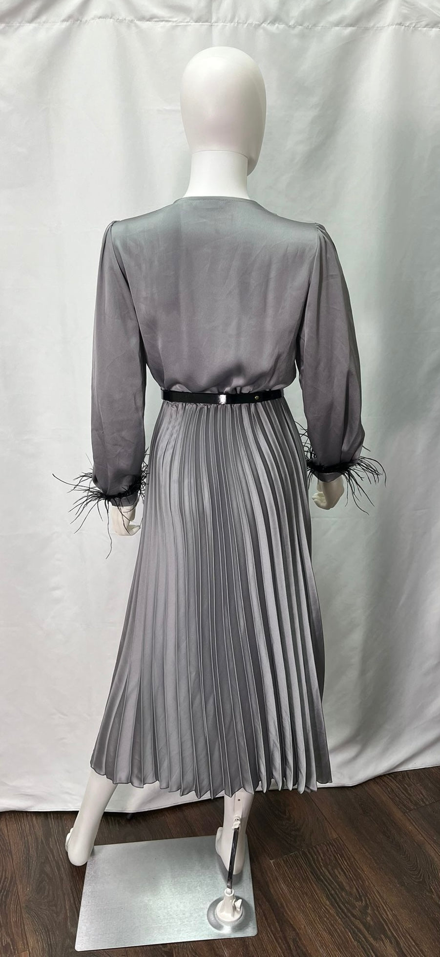 Silver Gray Pleated Midi Dress