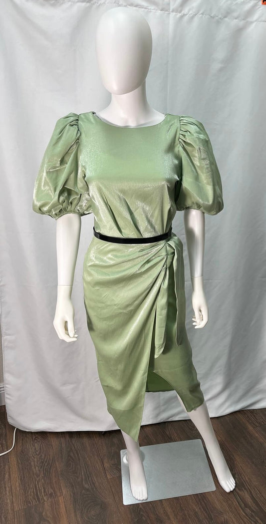 Green Midi Dress with Puff Sleeves