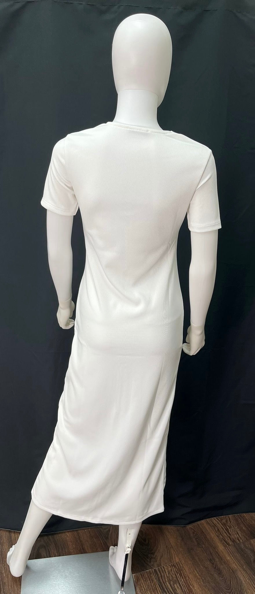 White Short Sleeve Dress with V-Neck