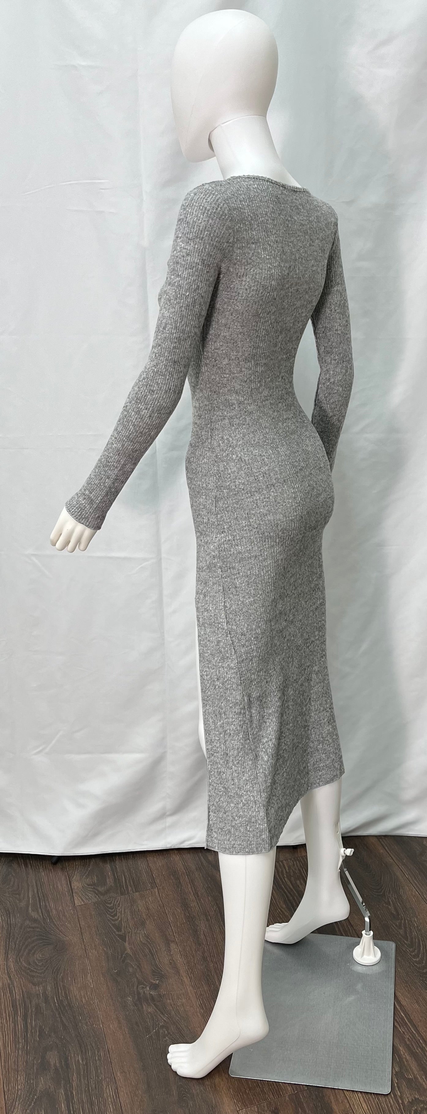 Knit dress available in beige, gray, and pistachio green