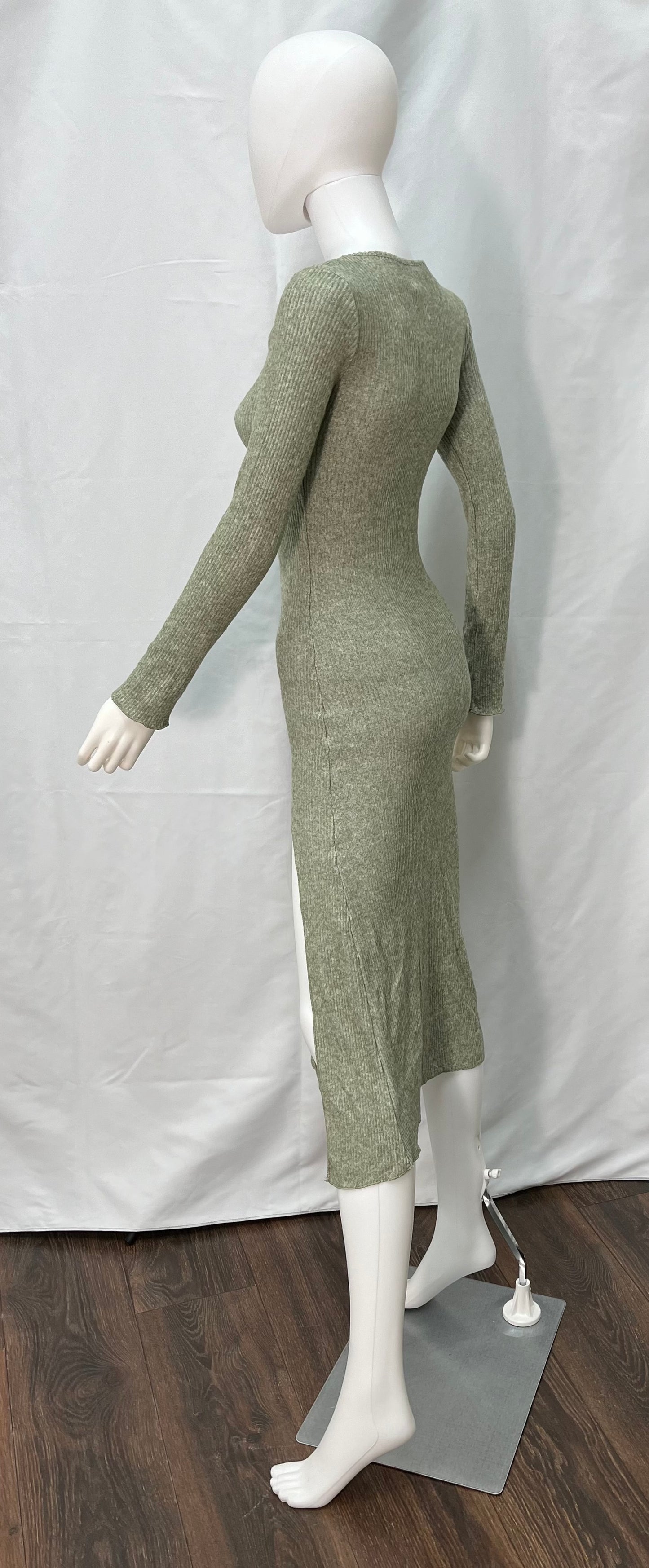 Knit dress available in beige, gray, and pistachio green