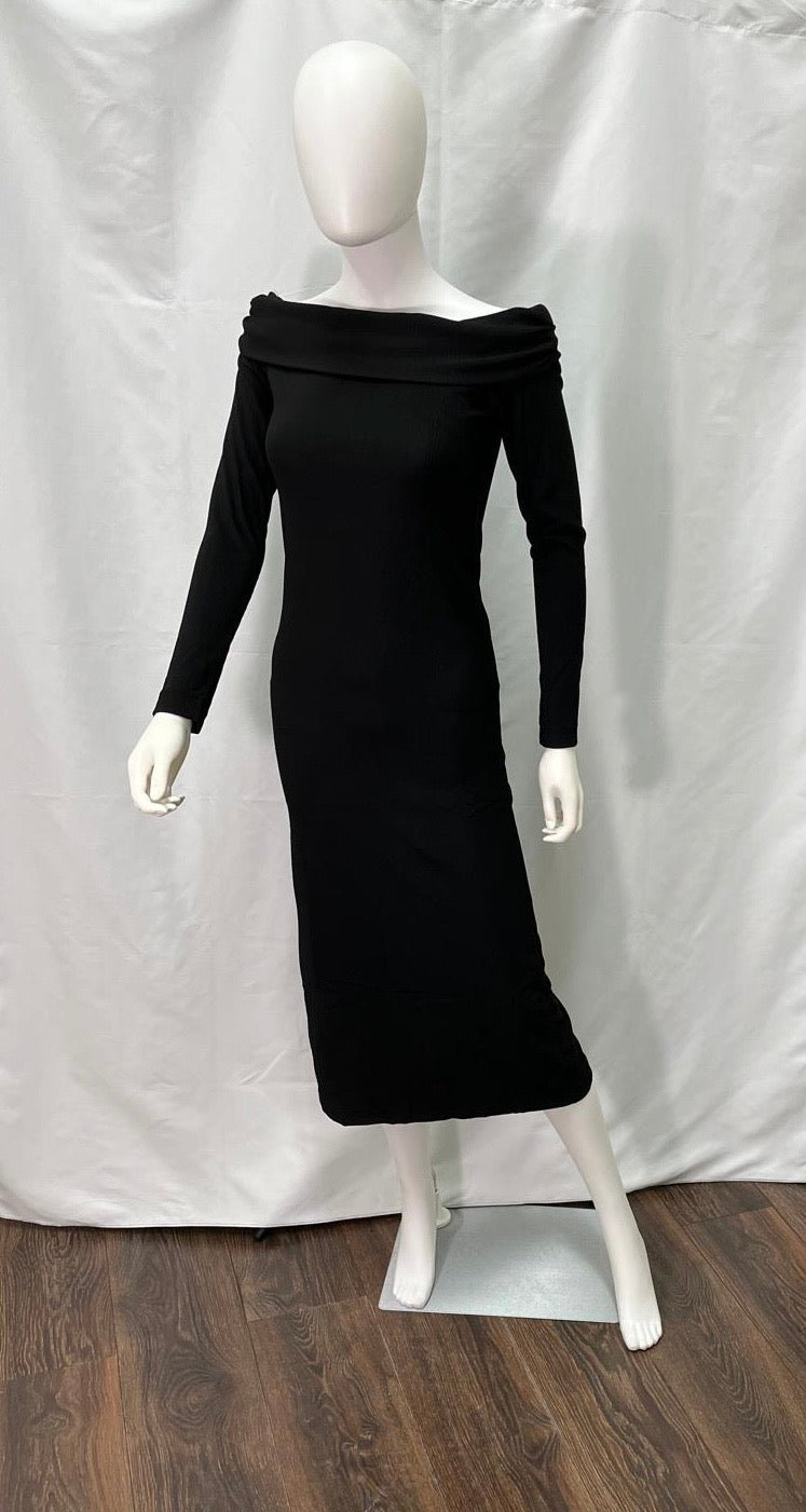 Midi Black Dress, Off Shoulder