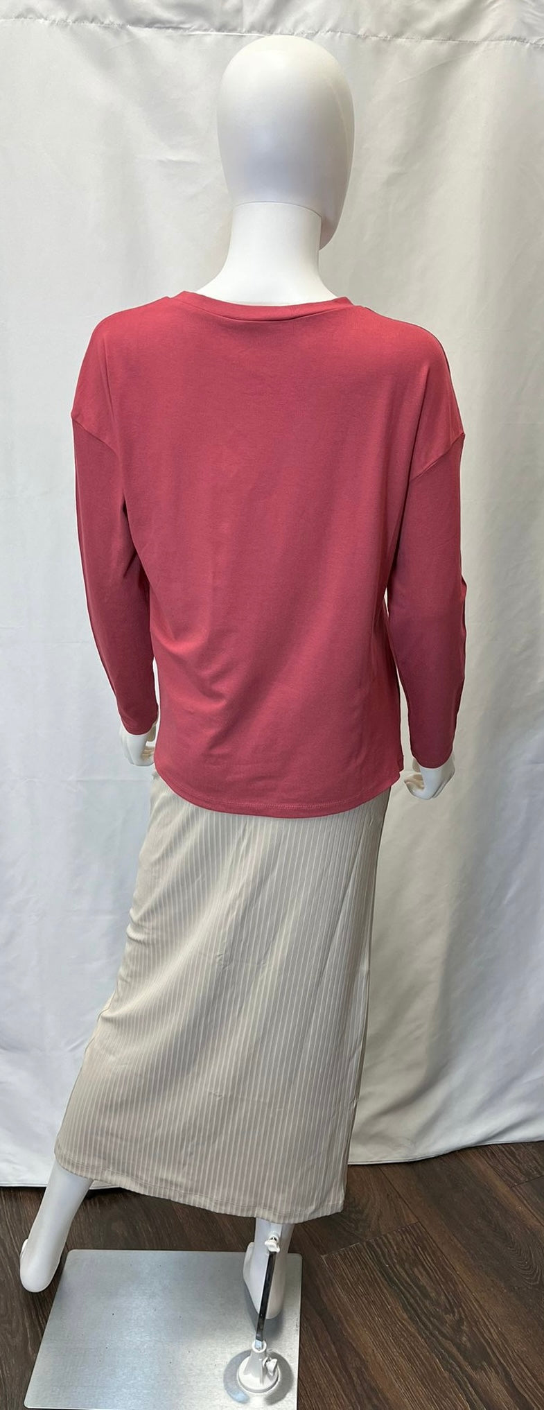 Long Sleeve Blouse with V-Neck (available in dark pink, dark blue, and black)