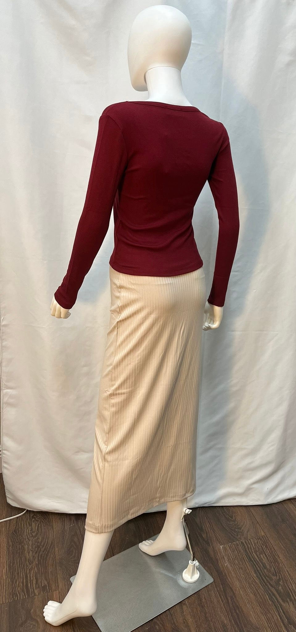 Beige Midi Skirt with Gold Buttons