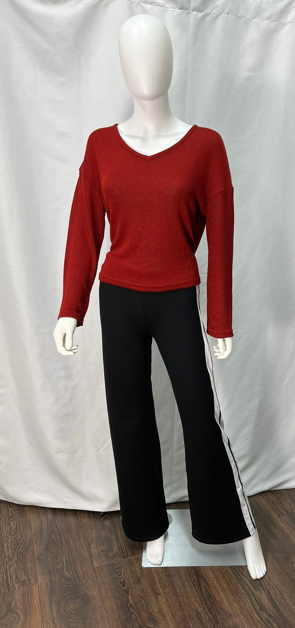 Long Sleeve Sweater with V-Neck (available in burgundy and cappuccino brown)