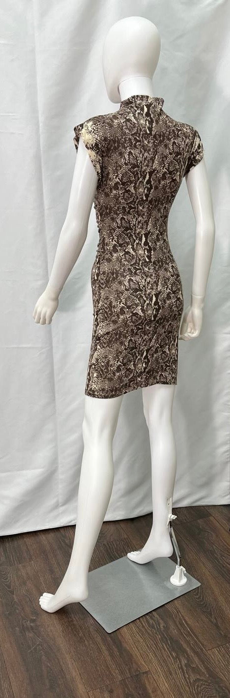 Sleeveless Cream and Brown Print Dress