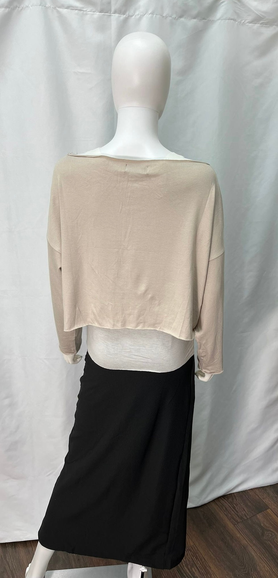 Layered Long Sleeve Shirt with White Tank Top (available in black and beige)