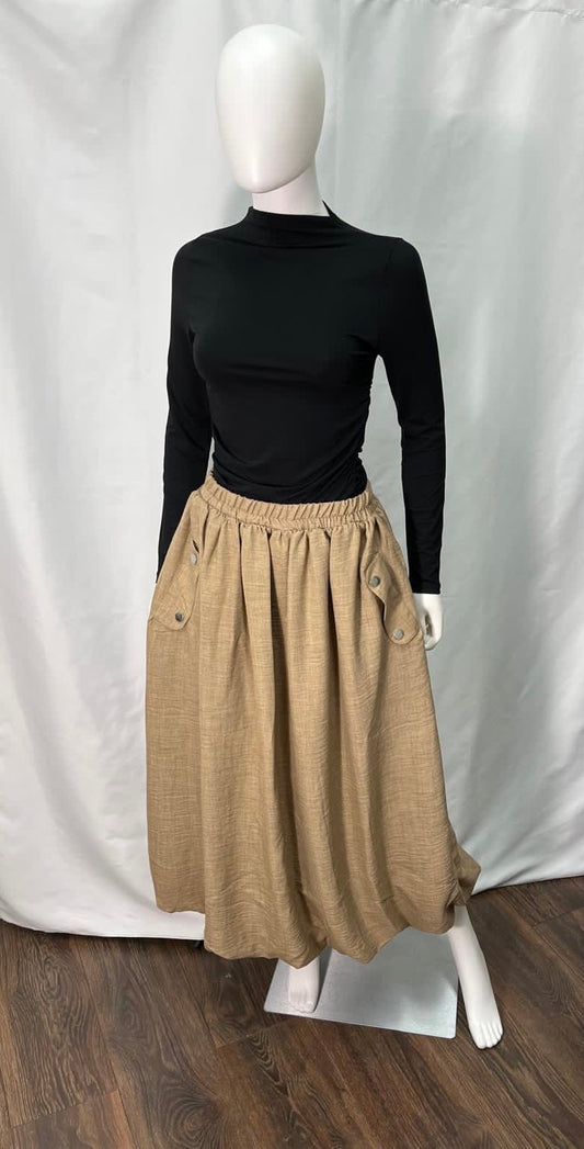 Skirt with Silver Buttons (available in light tan, tan, and black)